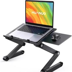 Adjustable Lap Desk for up to 15.6" Laptops, Portable Ergonomic Table Stand with 2 CPU Fans, Detachable Mouse Pad, TV Bed Tray, Standing Desk