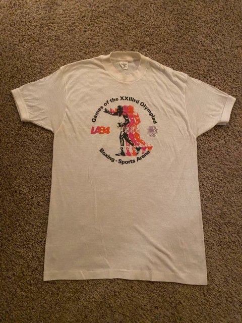 1984 Olympic Boxing T-Shirt Vintage 80s Los Angeles Games 50/50 Made In USA Mens Size Medium