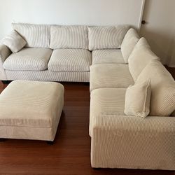 New Corduroy Sectional.  Beige.  99” X 99”.  Free Delivery!