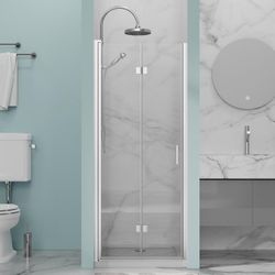 Bathenum 30 in.W x 72 in.H Bifold Frameless Glass Shower Door 1/4” Tempered Clear Glass Pivot Swing Shower Panel in Chrome Finish, Foldable