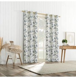 New Sun Zero Arlo 2-Piece Textured Thermal Insulated Room Darkening Grommet Curtain Panel Pair, Blue Floral, 40"W x 84"L