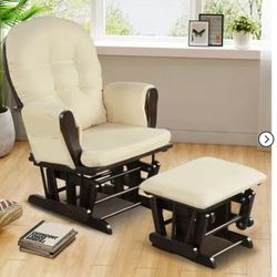 Costway Glider and Ottoman Cushion Set Wood Baby Nursery Rocking Chair