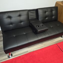 Black Leather Futon 