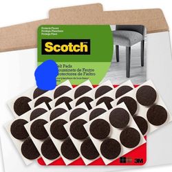 Scotch Felt Pads 84 PCS Brown, Felt Furniture Pads for Protecting Hardwood Floors, 1" Round, Easy-to-apply, Self-Stick design, Reliable Protection Fro