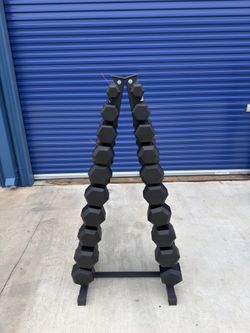 New pair of 5,10,15,20,25,30,35,40,45,50lb rubber dumbbells with A rack. New in box 📦  $705
