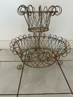 VTG 2 Tier, French Country Wire Basket Stand 18” ht. Top 13”. Bottom 20”baskets sizes