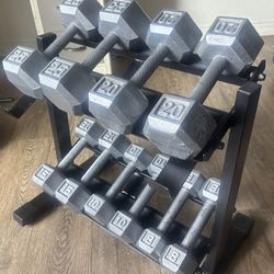  In NEW Condition Set Of Cast Iron Hex Dumbbells 8s, 10s, 15s 20s  And  25s. Total: 156 lbs [ RACK NOT INCLUDED]