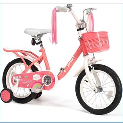16 Inch Kids Bike Girls Bike Boys for 3-10  Height 41"-46" with Kickstand &Training Wheels, Pink B-14