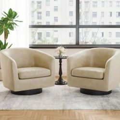 Swivel Barrel Accent Chairs Set of 2, PU Leather Round Upholstered Armchair for Living Room, Modern Arm Chair Small Single Sofa Bedroom Side Reading