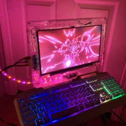 Y2K Gaming Monitor RGB LED Mechanical Keyboard Gaming TV Vintage Translucent monitor keyboard bundle