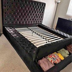 Queen Size Velvet Bed Frame With Storage 