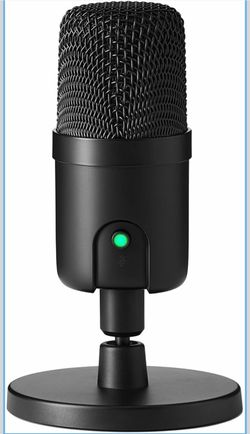 Condenser Microphone for PC, Cardioid Pickup, USB Mic for Streaming, Recording, and Podcasting, 360° Adjustable Stand, Plug and Play, 5.8" x 3.4", Bla