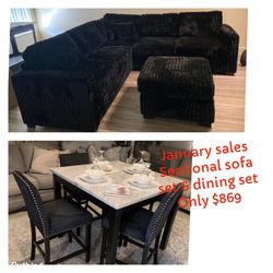  Stylish Sectional Sofa With Ottoman & Table Set 