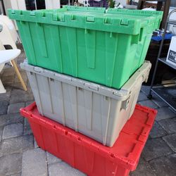 Red Green And Gray Three Totes Heavy Duty Complete With Built-in Lids