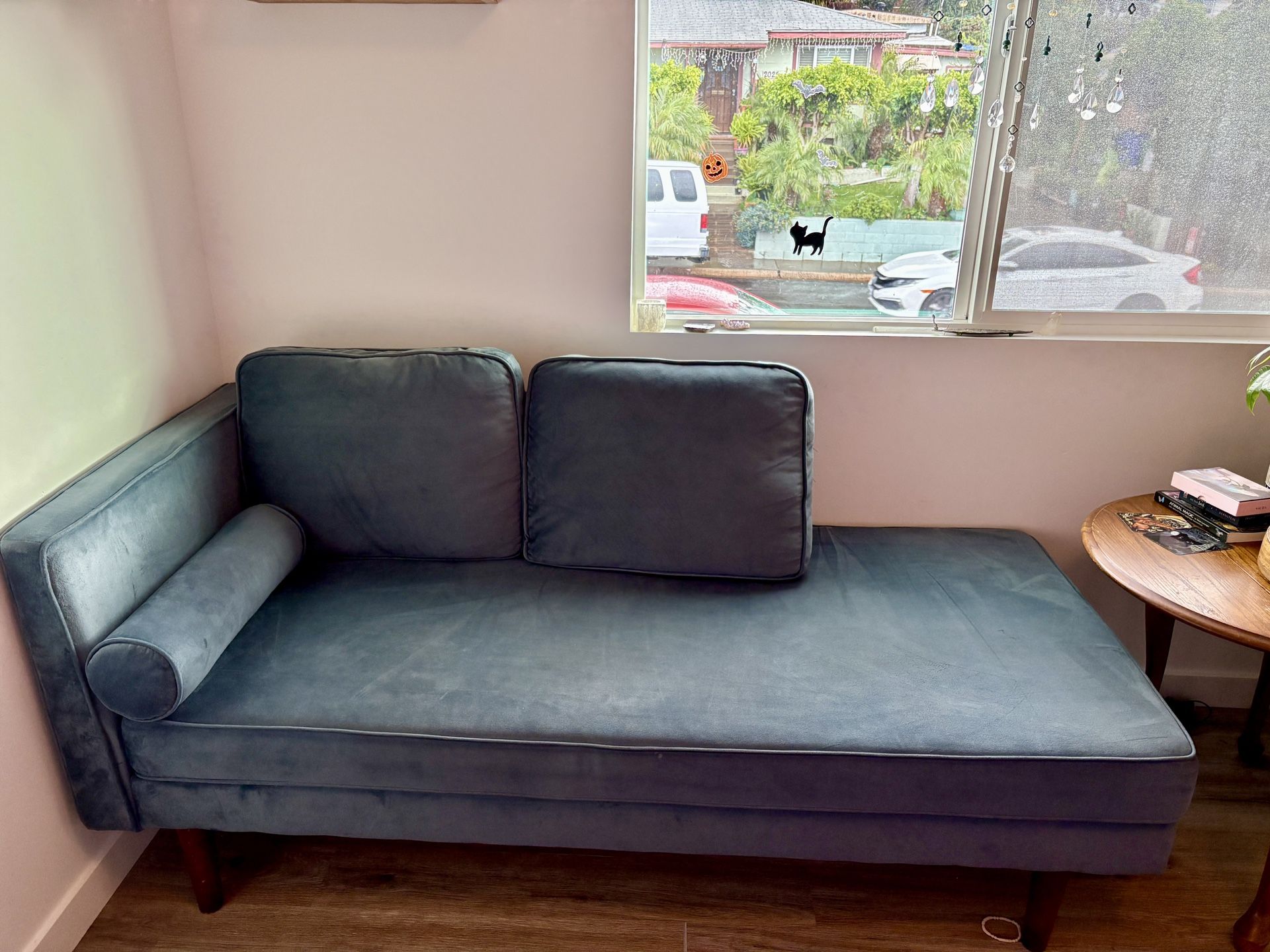 Velvet Blue Chaise Lounge Sofa