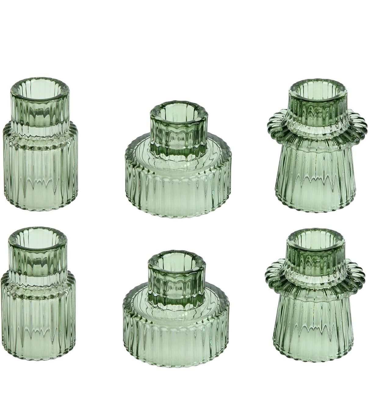 Taper Glass Candlestick Holders Tealight Candle Holders for Table Centerpieces, Wedding Decor and Dinner Party (6 Pcs, Green)