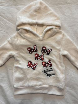 New DISNEY Minnie Mouse Red Bow Sequins Sweatshirt (Size 12M) Faux Fur NWOT