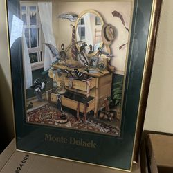 Read Comments - Vintage/Collectable Framed Art titled "Tie One On" by artist Monte Dolack - PU in BVille. 