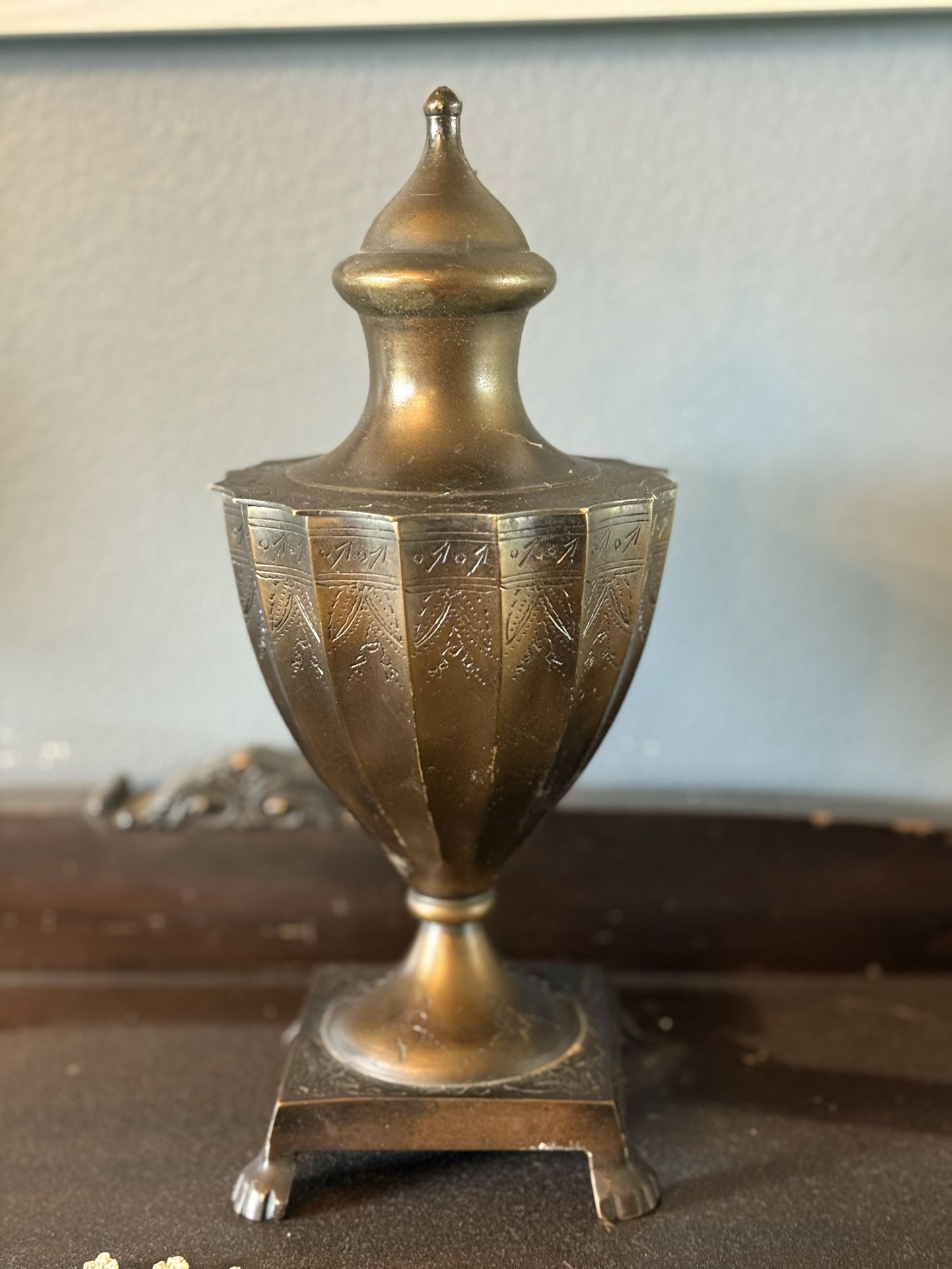 Vintage Pedestal Ornate Brass Vase/Urn