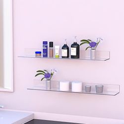 36 Inches Clear Long Floating Shelves for Wall, Acrylic Long Wall Shelf, Wall Mounted Shelves for Plants, Radio, Funko Pop, Books, Picture Frame, Cloc