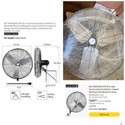 High Velocity Industrial Wall Fan, 3-Speed HeavyDuty Air Circulator
