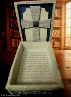 archaeological replica Bible box featuring "The Lord's Prayer" engraved 10"×8"×4"