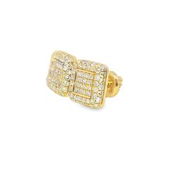 10k Yellow Gold Diamond Earrings with Square Brilliant Cut Diamonds 0.81 ctw