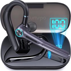 Bluetooth Headset Wireless Earpiece with 400mAh Charging Case 60Hrs Playback Built-in Dual Mic Noise Canceling Earphone, Wireless Headset with Mic for