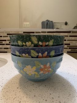 Set Of 3 Floral Serving Bowls