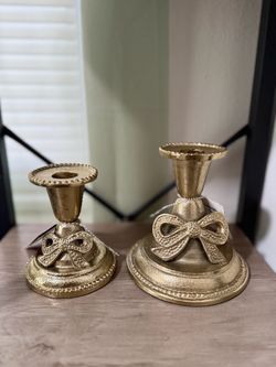 Gold Bow Candlestick Holders Set of 2