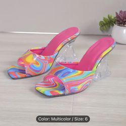 Women's Fashion Painted Heeled Sandals, Square Open Toe Slip On High Heels, Stylish Party & Going Out Sandals