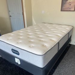 Full Size 12” Beauty Rest Mattress Box Spring and Metal Bed Frame *Delivery Available* 