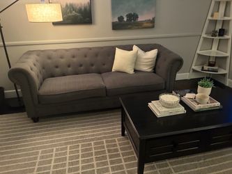 Dark Gray Tufted 89” Nailhead Sofa $150 Or Best Offer