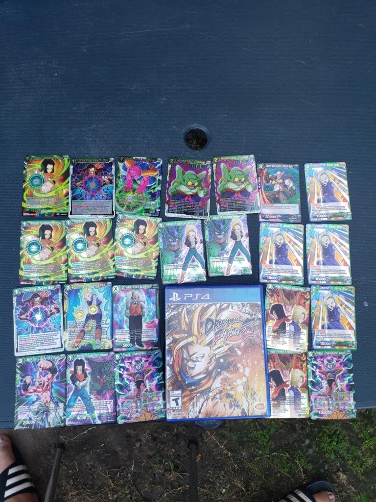 24 DBZ Cards Holo Glowing Only. Android 17 & 18 frizar & Manji buu. With Dragon Ball Z Game Can work PS5 PS4. $180! Or Best Offer For all. Trade are w