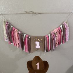 My First rodeo High hair Banner + Mini 1 Cowboy Felt Hat