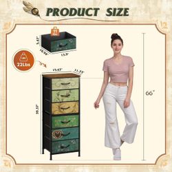 Fabric dresser for wardrobe, living room, bedside table with metal frame, 6 drawers