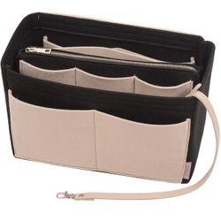 Purse Organizer Insert, Felt Bag Organizer with Metal Zipper, Handbag & Tote Shaper, For Speedy Neverfull Tote, slender large