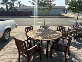 outdoor five piece, solid wood patio furniture set