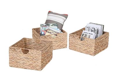 3-Pack Foldable Handwoven Storage Basket with Handles - 13.2" L x 13.2" W x 7.9" H