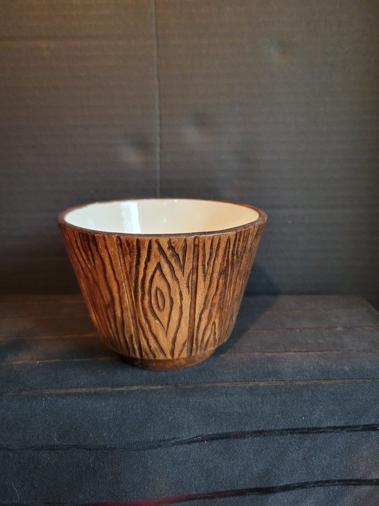 Vintage MCM Treasure Craft Ceramic Faux Wood Planter 3.5" Tall