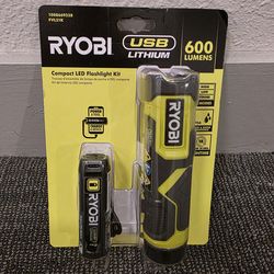 Ryobi USB Lithium Cordless LED 3-Mode Flashlight Kit with 2.0 Ah Battery and Charging Cable