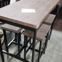 Grey Counter Height Table With 4 Stools 