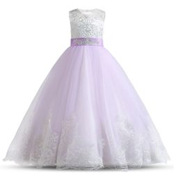 Girls Embroidery Princess Dress Wedding Birthday Party Long Tail Prom Gowns Size 14 Girls