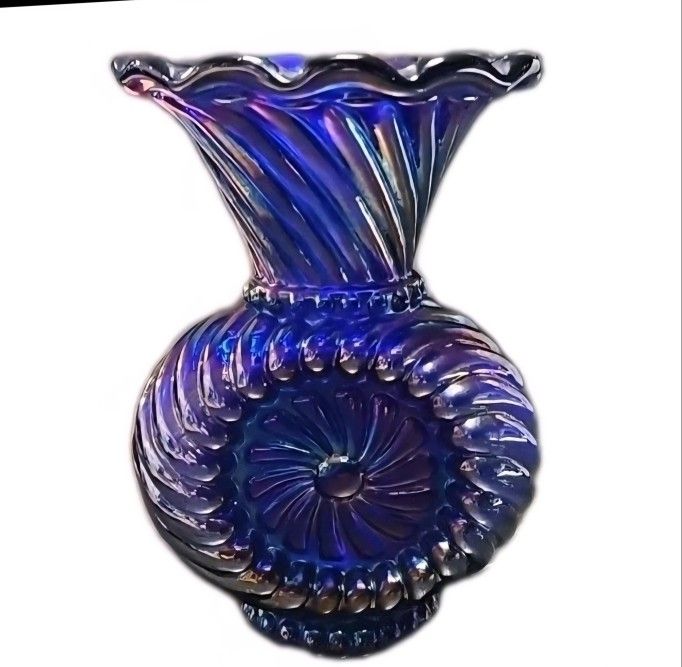 Vintage Cobalt Blue Carnival Glass Bud Vase. Spiral Pattern or Sundial Vase