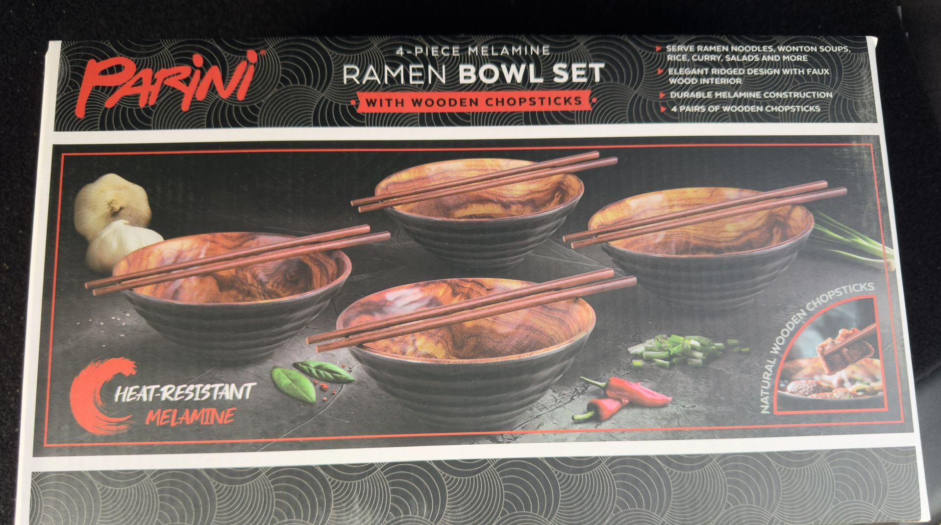 Parini 4 peice melamine ramen bowl Set