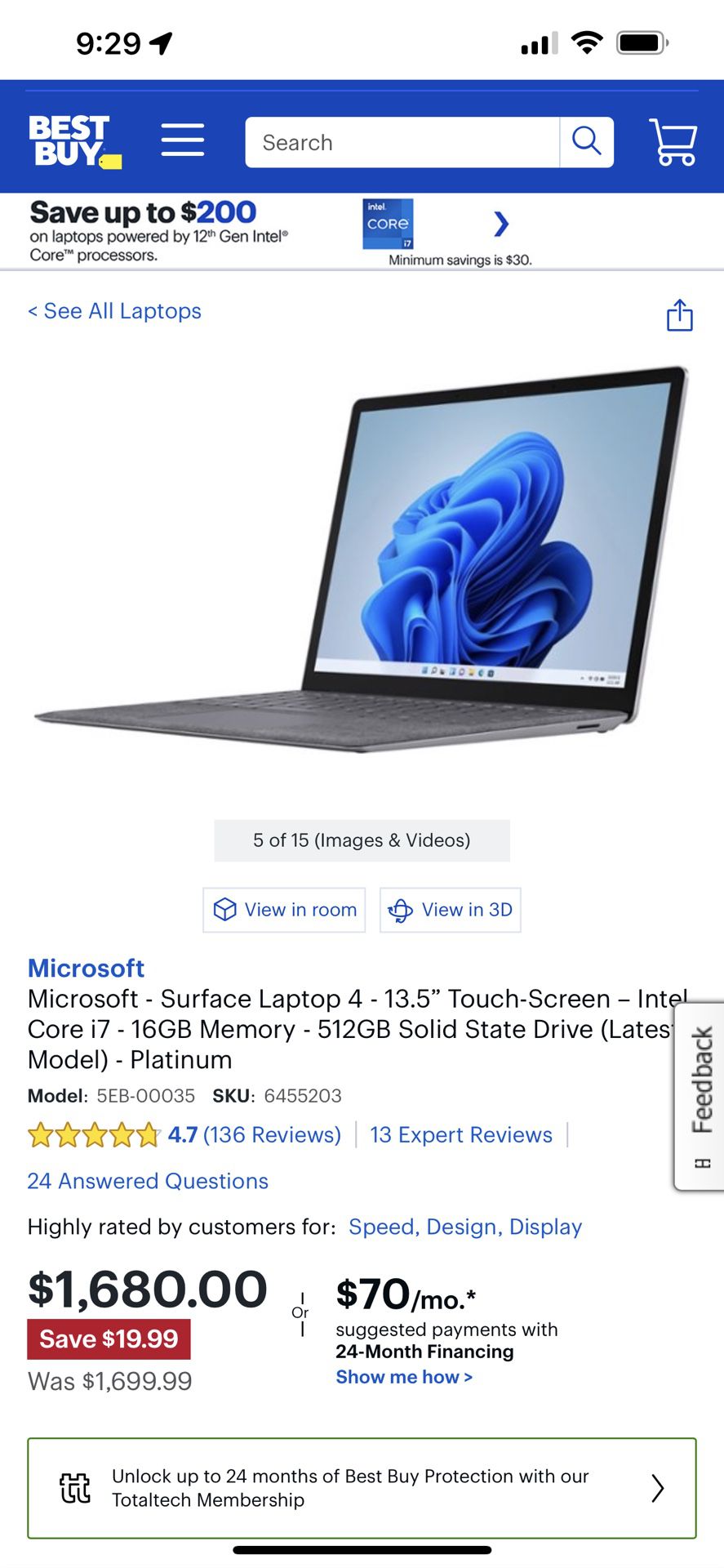 Microsoft surface laptop Gen 4  i7