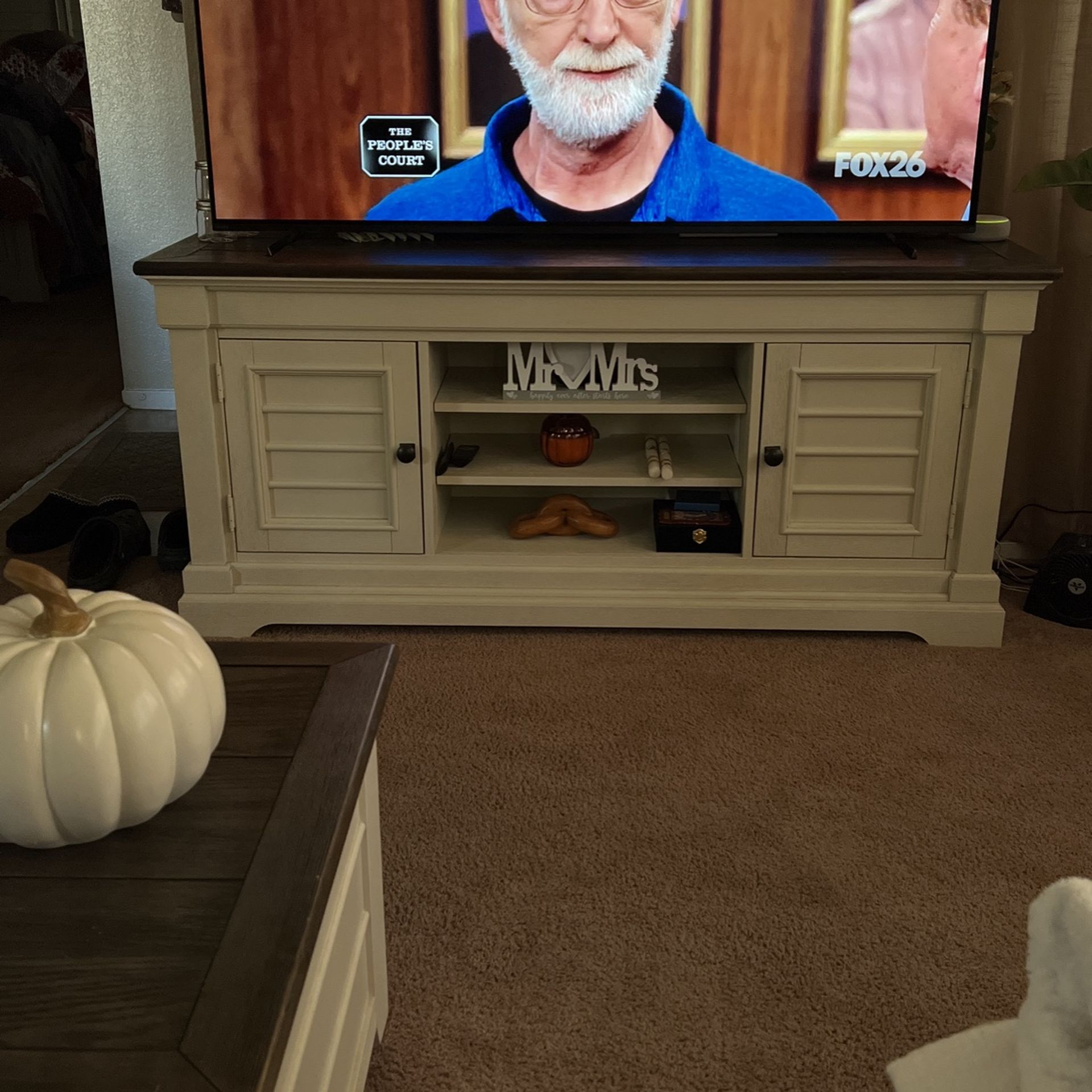 Laurel 64” White & Gray Fully Assembled Storage TV Stand