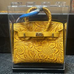 Mini Mustard Leather Bag Charm In Case 