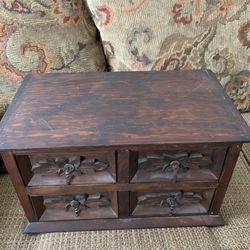 Antique Hand-Carved Wooden Jewelry Box