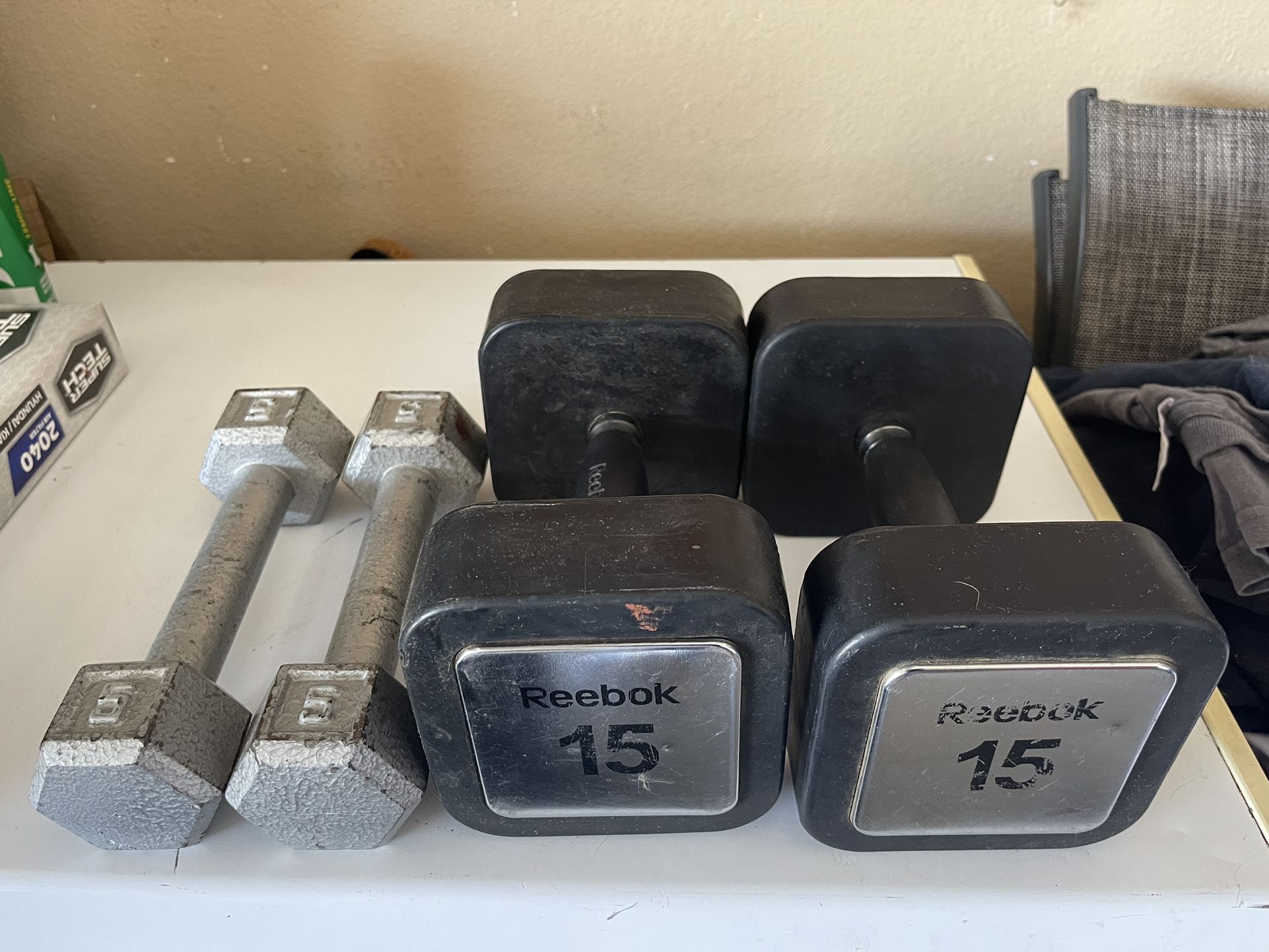 Vintage Pair of Reebok 15 Pound Square Head Dumbbells Set 30lbs Total Chrome
